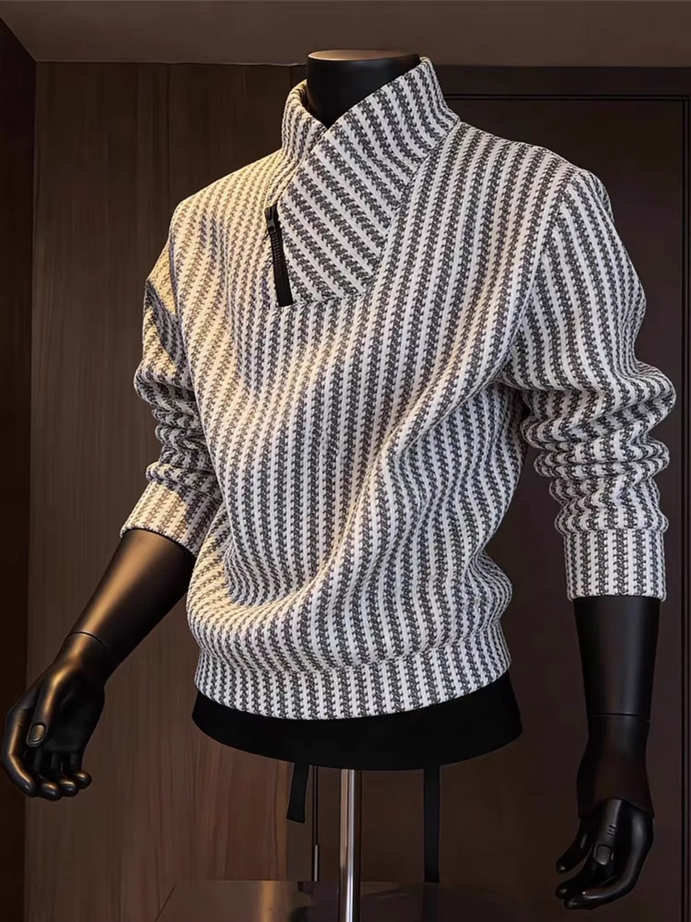 Textured zip-neck sweatshirt on mannequin
