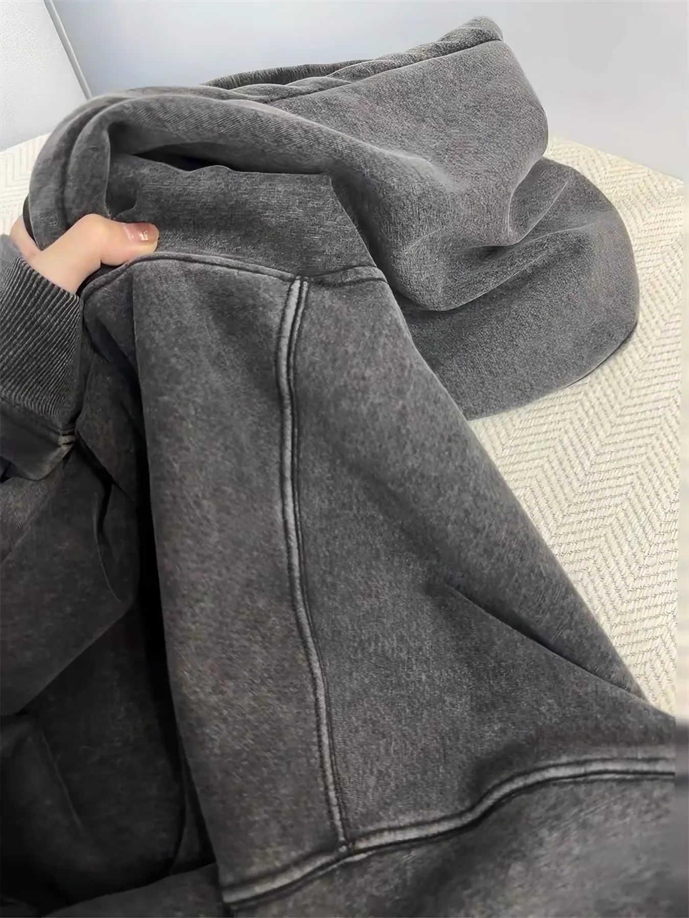 Close view of washed hoodie fabric texture